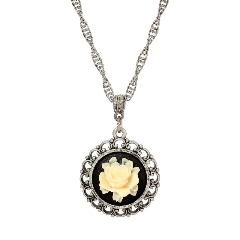 Simple Chain Necklaces-1928 Jewelry Ivory White Flower Cameo Pendant Necklace 18"