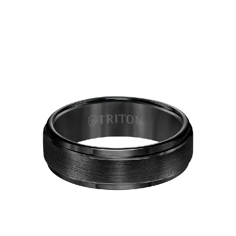 Custom Wedding Bands for Her-7MM Tungsten Carbide Ring - Brushed Finish and Step Edge