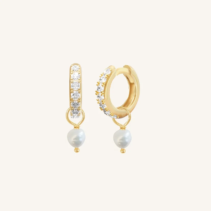 Stylish Drop Earrings-Pearl Crystal Hoops - Stone of Potential