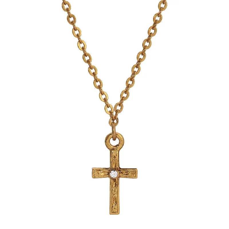 Animal Necklaces-1928 Jewelry Round Crystal Gold Spiritual Cross Pendant Necklace 15" + 3" Extender