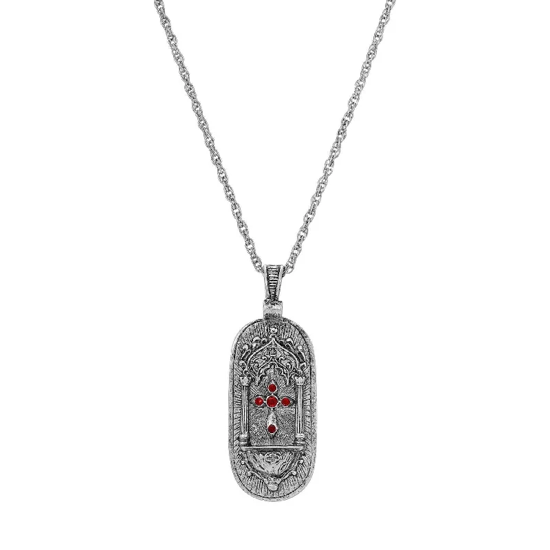 Colorful Necklaces-Symbols Of Faith Holy Cross Siam Red Crystal Reliquary Pendant Necklace 18"