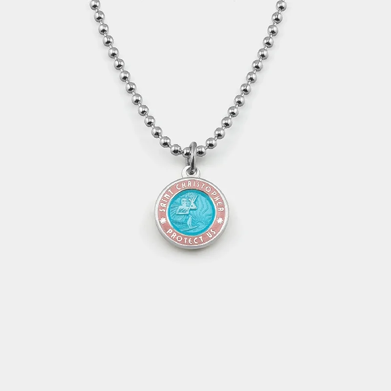 Custom Birthstone Pendant Necklaces-Small - Aqua / Pink