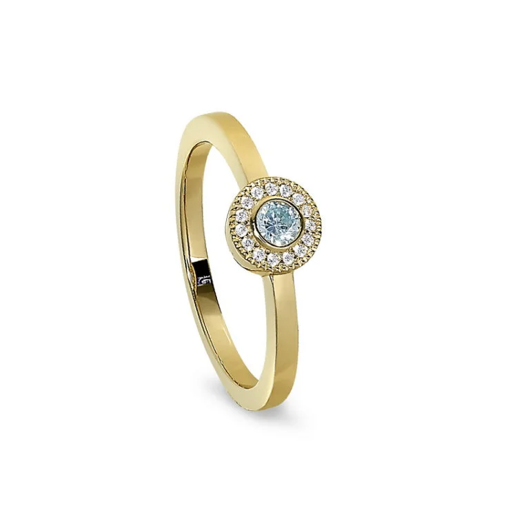 Personalized Gemstone Wedding Bands-Gold Finish Sterling Silver Micropave Round Simulated Aquamarine Ring with Simulated Diamonds Size 4