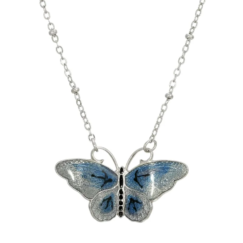 Romantic Necklaces-1928 Jewelry Butterfly's Dance Enamel Pendant Necklace 16" + 3" Extender