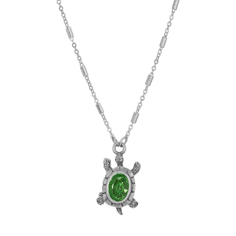 Multi-Layer Necklaces-1928 Jewelry Green Crystal Turtle Pendant Necklace 18"