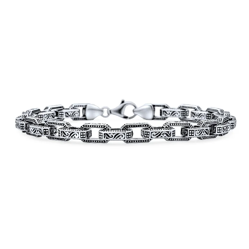 Custom Tennis Bracelets with Name Engraving-Men's Thick Byzantine Chain Link Bracelet Sterling Silver Made in Turkey 7.5-8.5"