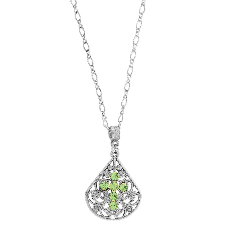 Infinity Heart Necklaces-1928 Jewelry Crystal Cross Fan Filigree Teardrop Pendant Necklace 16" + 3" Extender