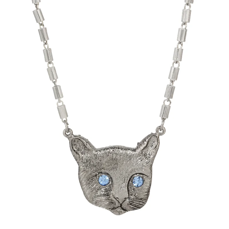 Energy Necklaces-1928 Jewelry Meow Meow Blue Crystal Eyes Pendant Necklace 17"