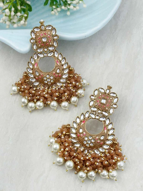 Pearl and Crystal Drop Earrings-Brown Jayanti Chandbalis - EOSS