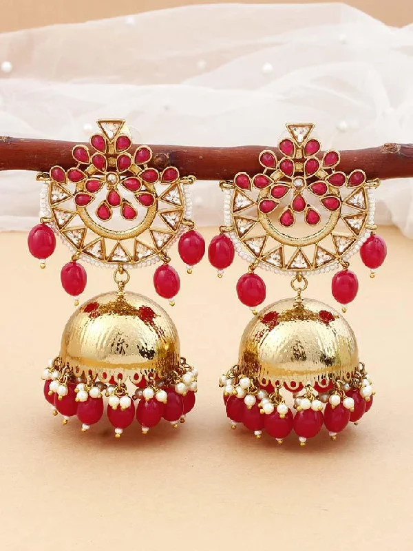 Trendy Hoop Earrings-Dark Pink Tez Jhumkis - EOSS