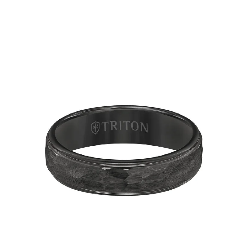 Unique Engagement Bands for Men-6MM Tungsten Carbide Ring - Hammered Center and Step Edge