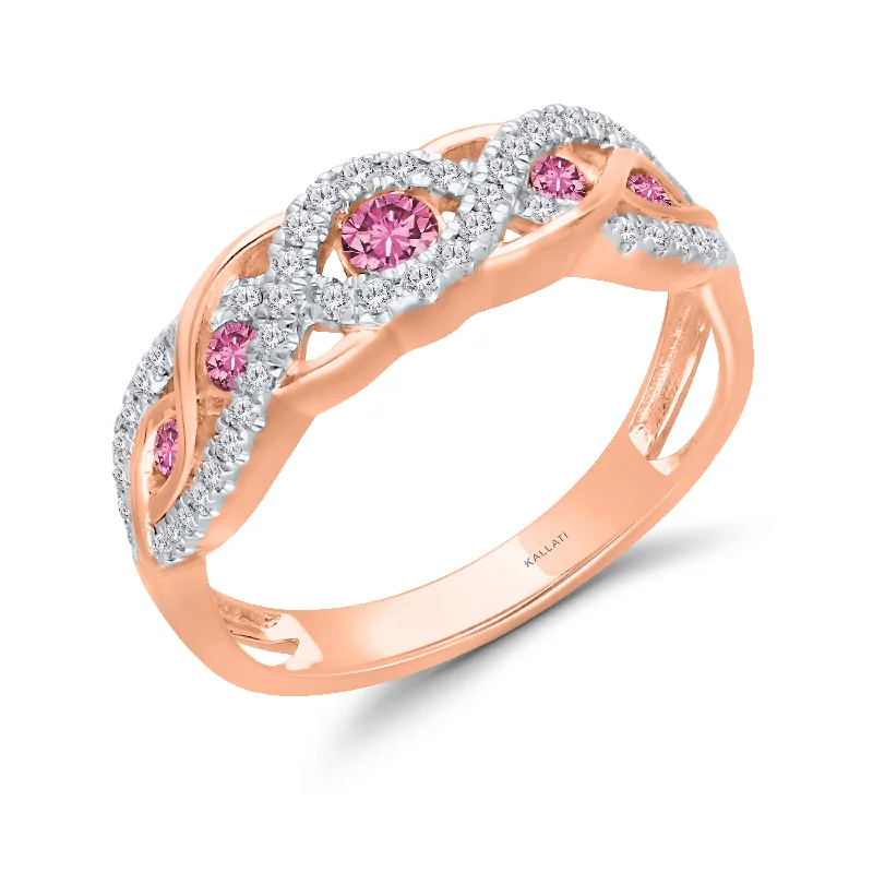 Designer Custom Wedding Ring Sets-Kallati Pink Sapphire Diamond Infinity Band