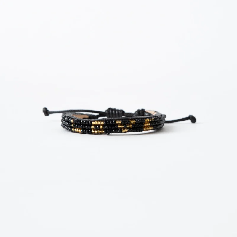 Men’s Custom Beaded Bracelets with Birthstones-Skinny LOVE Bracelet - Black/Gold