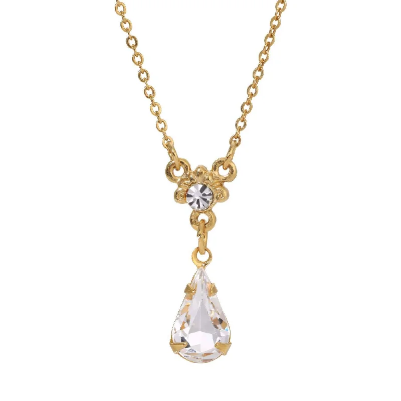 Dainty Necklaces-1928 Jewelry Petite Teardrop Crystal Pendant Necklace 16" + 3" Extender