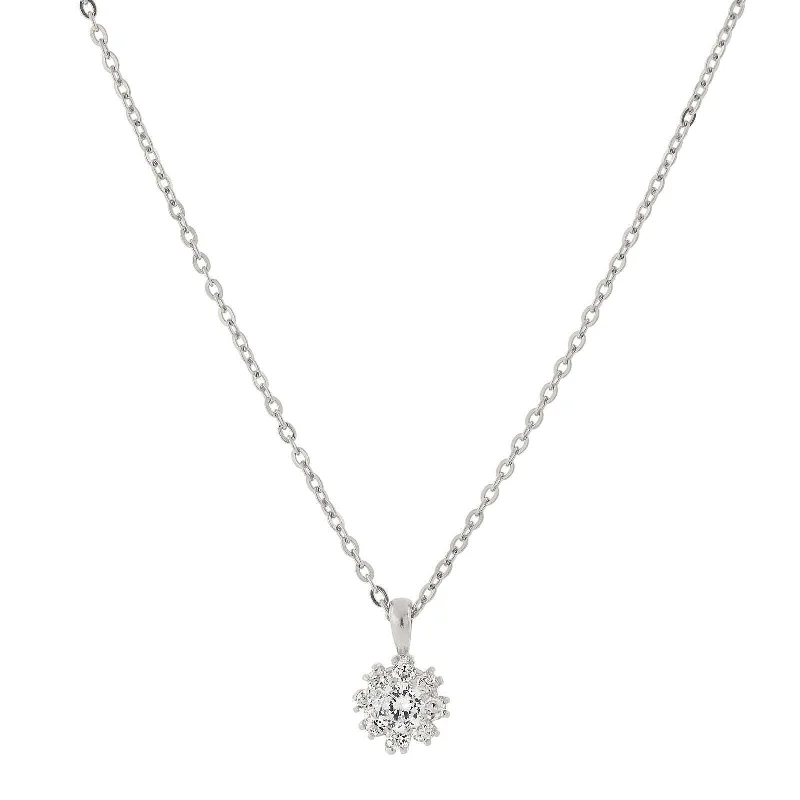 Personalized Gold-Plated Necklaces-1928 Jewelry Cubic Zirconia Flower Setting Pendant Necklace 16" + 3" Extender