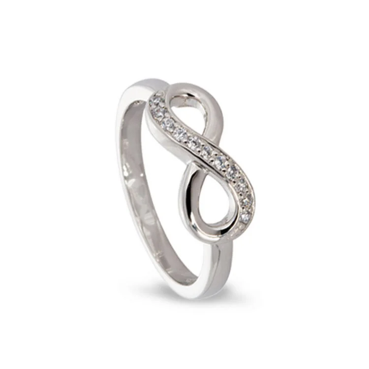 Custom Heart Shaped Promise Rings-Platinum Finish Sterling Silver Micropave Infinity Ring with Simulated Diamonds