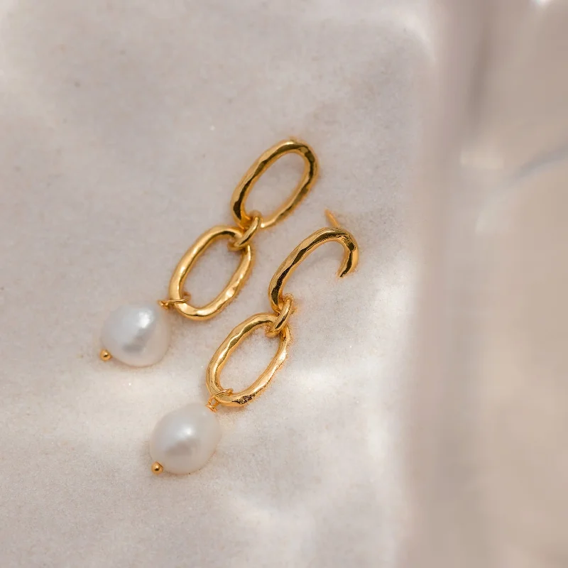 Designer Pearl Earrings-Pearl Drop Link Studs