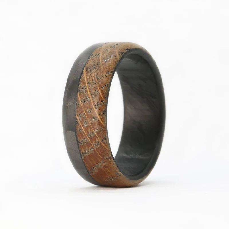 Affordable Gold Rings-The Old Fashioned-Wooden Whiskey Barrel Ring and Carbon Fiber