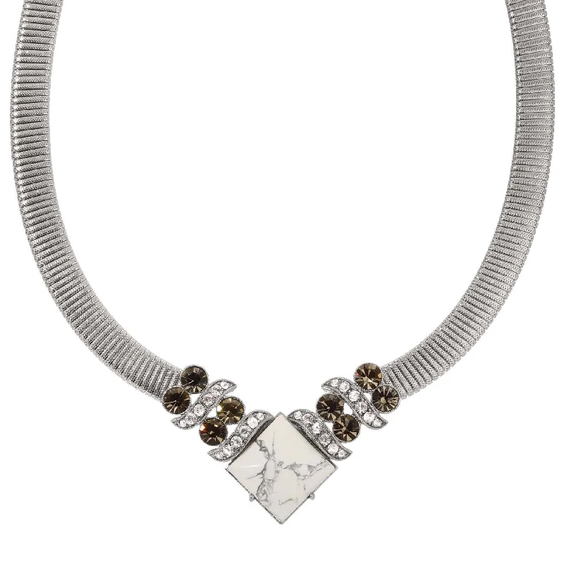 Elegant Necklaces-1928 Jewelry Black Diamond Crystal Square White Howlite Gemstone Collar Necklace 15" + 3" Extension