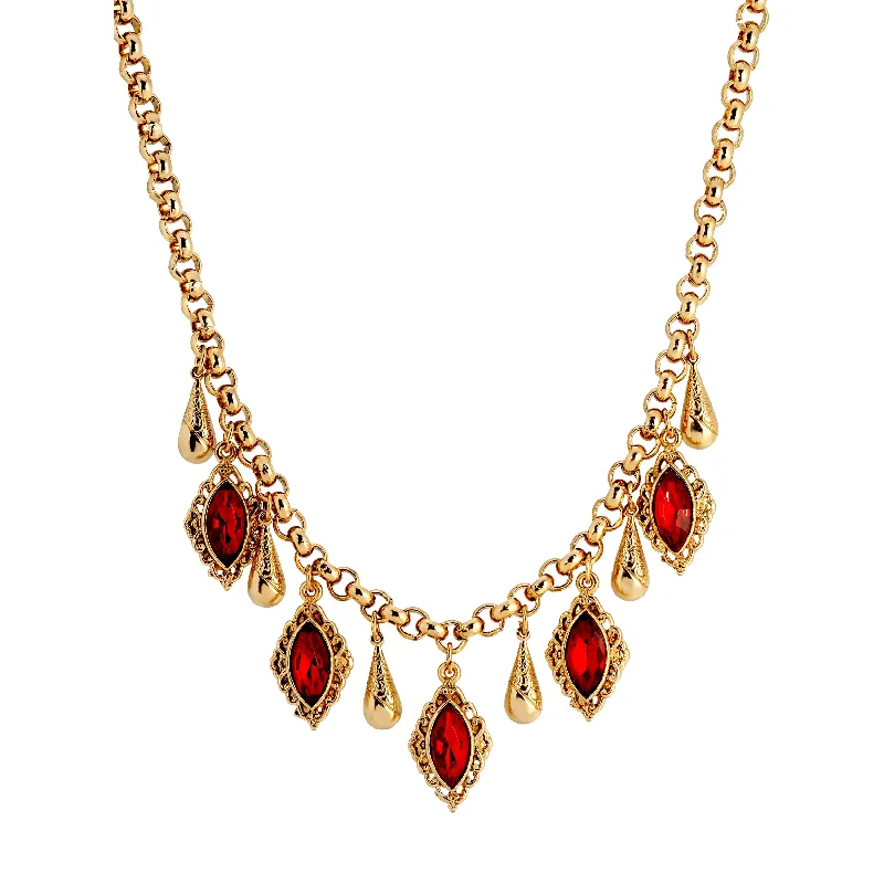 Gothic Necklaces-1928 Jewelry Siam Red Ruby Crystal & Vine Teardrop Necklace 16" + 3" Extension