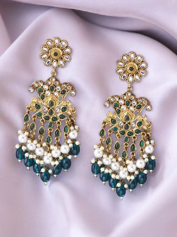 Gold Crystal Earrings-Emerald Radhika Danglers