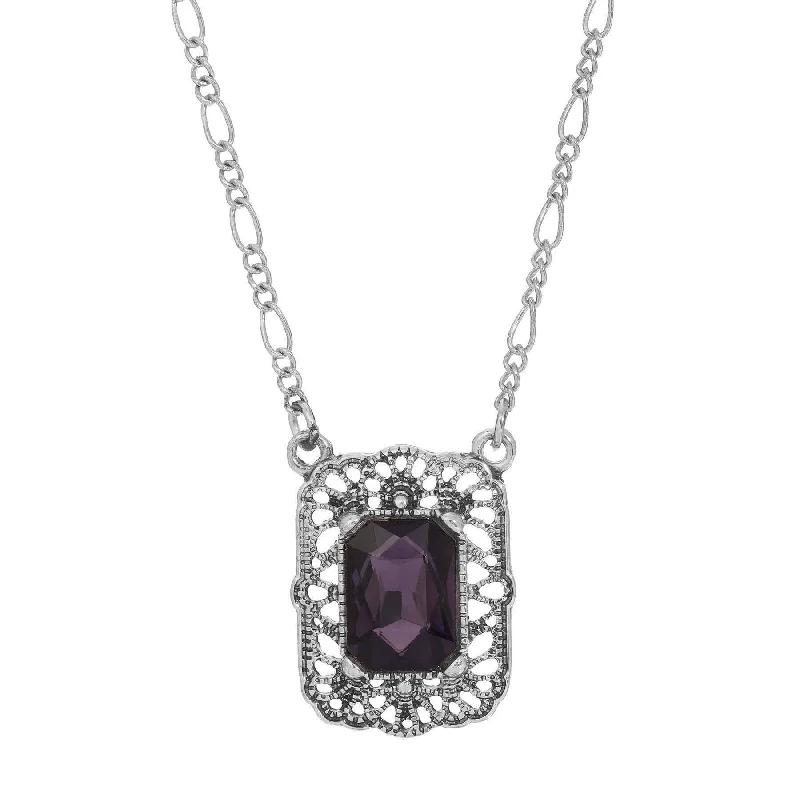 Minimalist Necklaces-Regency Brontë Filigree Amethyst Octagon Crystal Pendant Necklace 16" + 3" Extender