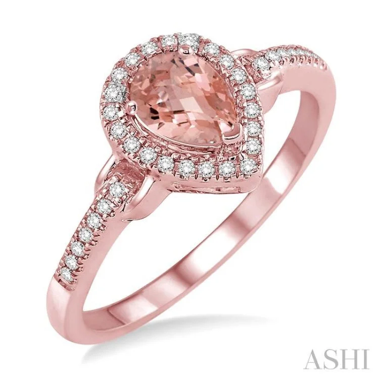 Designer Promise Rings for Women-7x5 MM Pear Shape Morganite and 1/6 Ctw Round Cut Diamond Ring in 10K Rose Gold