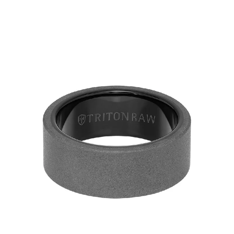 Vintage Engagement Rings for Men-9MM Tungsten RAW Ring - Sandblasted With Inside Shine and Flat Edge