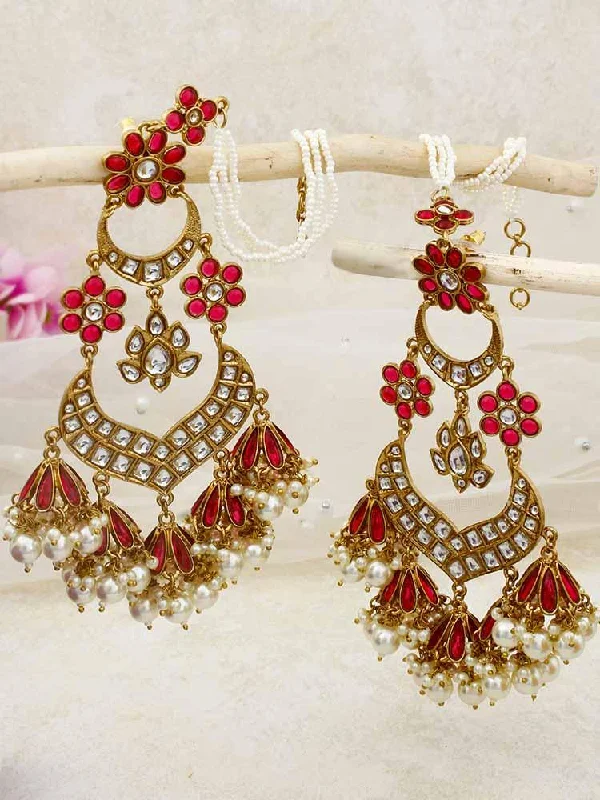 Crystal and Pearl Drop Earrings-Rani Anshu Jhumkis - EOSS