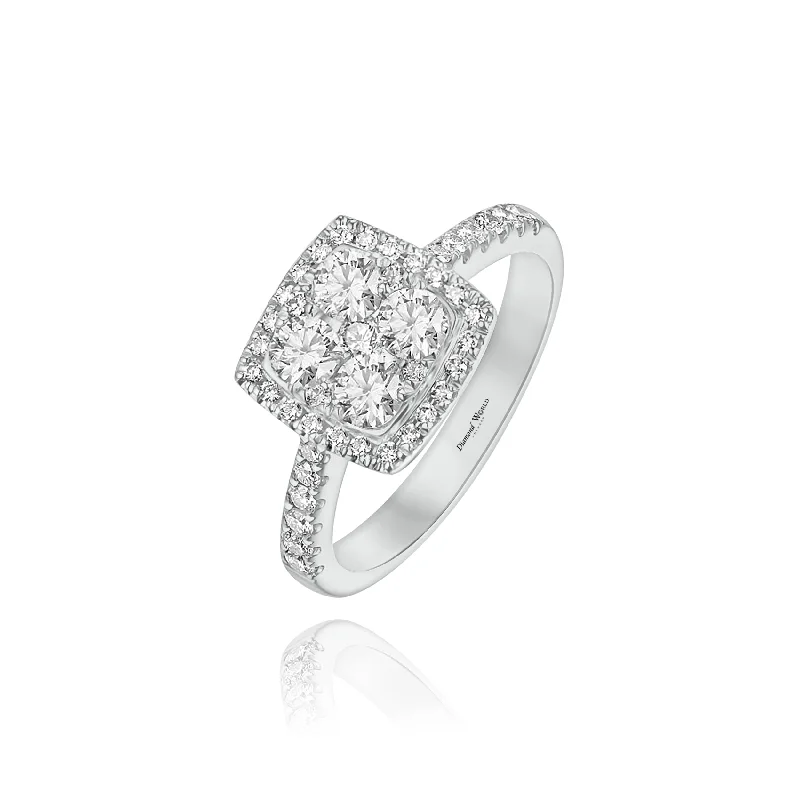 Adjustable Wedding Ring Bands-Halo Cushion cut Invisible Diamonds "Anna" Ring