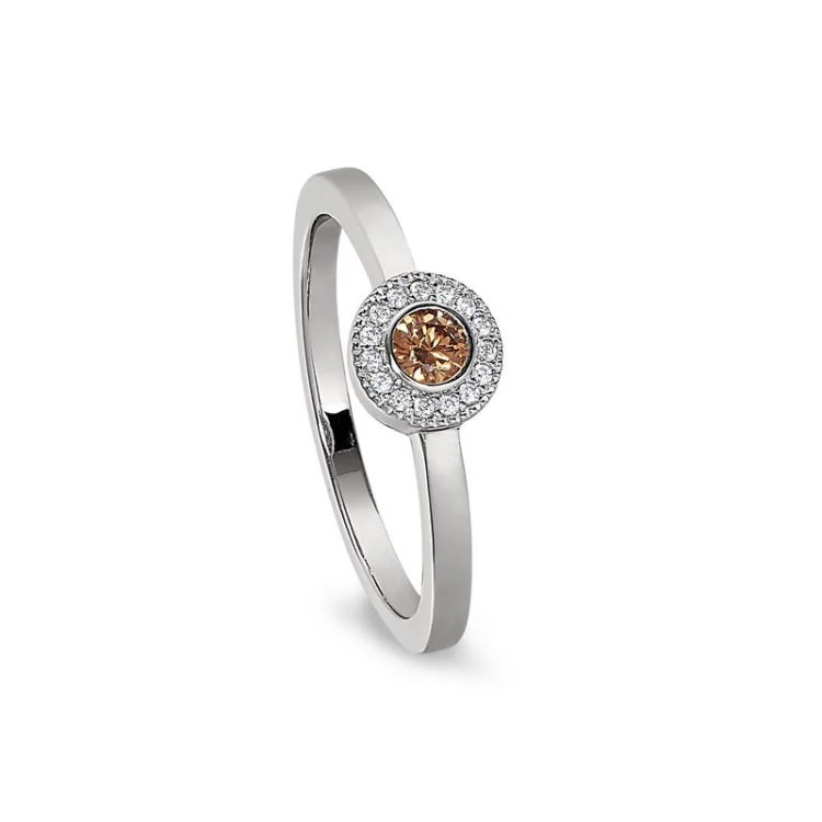 Customizable Promise Bands-Platinum finish sterling silver micropave round simulated citrine ring with simulated diamonds size 5