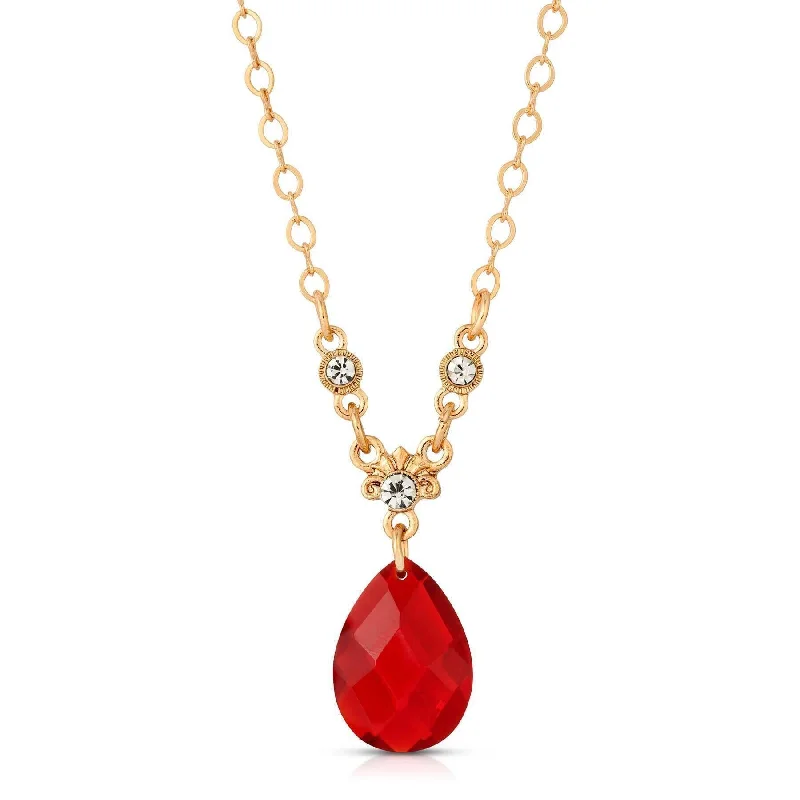 Valentine's Day Necklaces-1928 Jewelry Siam Red Teardrop Stone Pendant Necklace 16" + 3" Extender