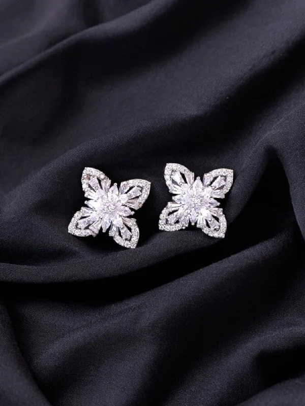 Gemstone Stud Drop Earrings-Silver Kitty Zirconia Studs