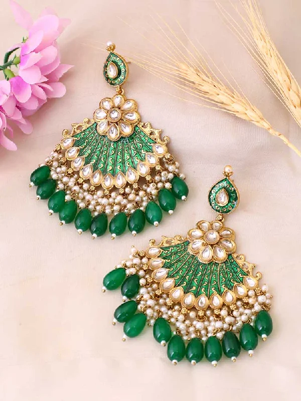 Handcrafted Silver Earrings-Emerald Aayesha Chandbalis