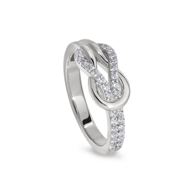 Handcrafted Gold Engagement Rings-Platinum Finish Sterling Silver Micropave Interlocking Loops Ring with Simulated Diamonds - Size 6