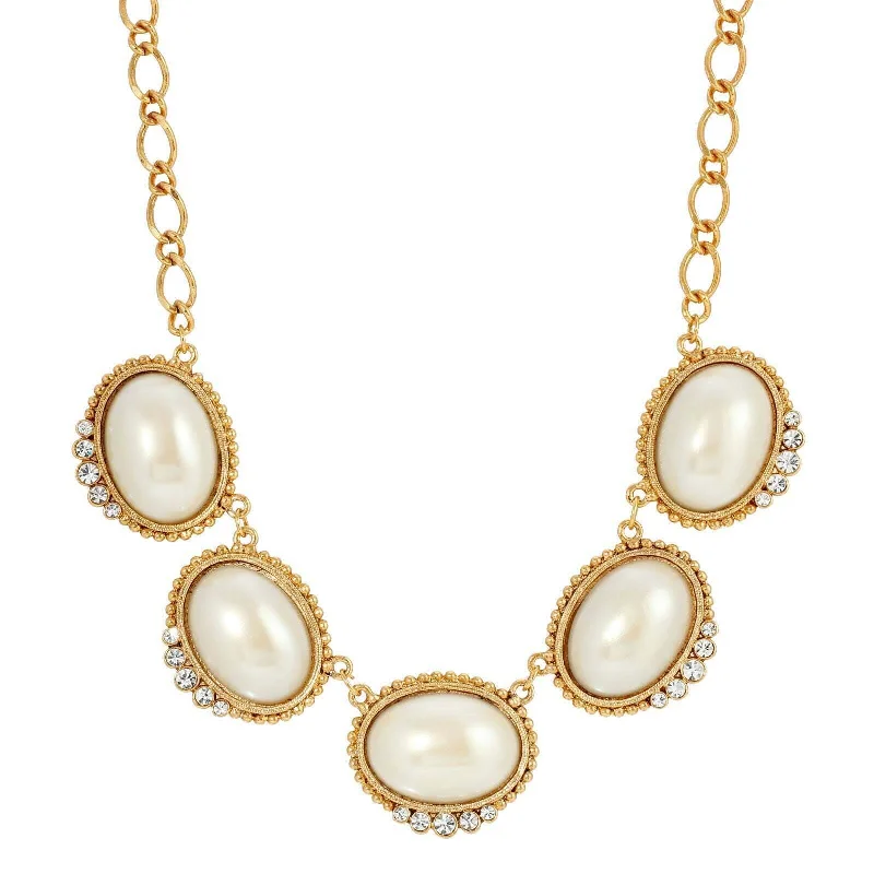 Floral Necklaces-1928 Jewelry Kaia White Faux Pearl Crystal Drop Necklace 16" + 3" Extension