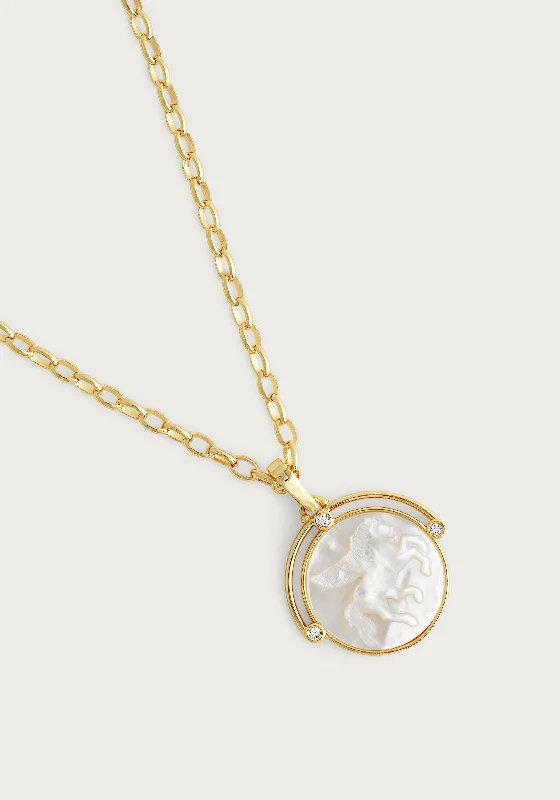 Cute Necklaces-Pegasus Pearl Coin Pendant Necklace