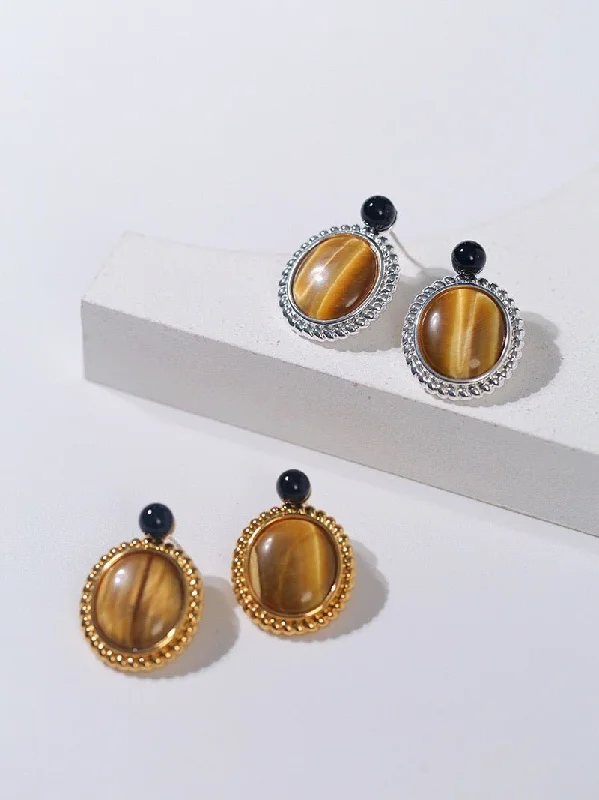 Classic Dangle Earrings-Dark Night Tiger Eye Mirror Gemstone Earrings- Tiger Eye Stone Earrings