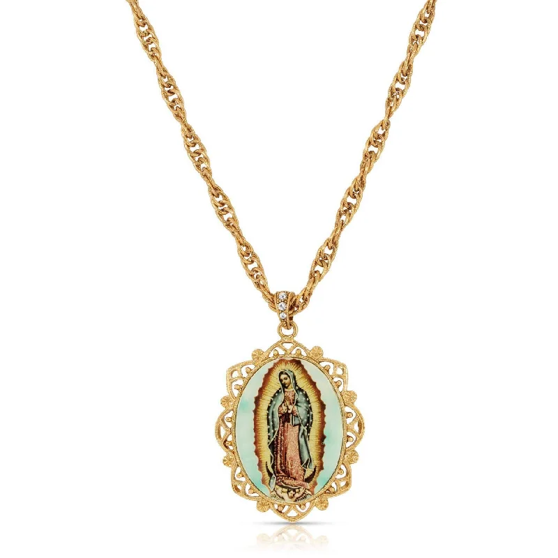 Chakra Necklaces-Symbols Of Faith Floral Filigree Lady Of Guadalupe Pendant Necklace 28"