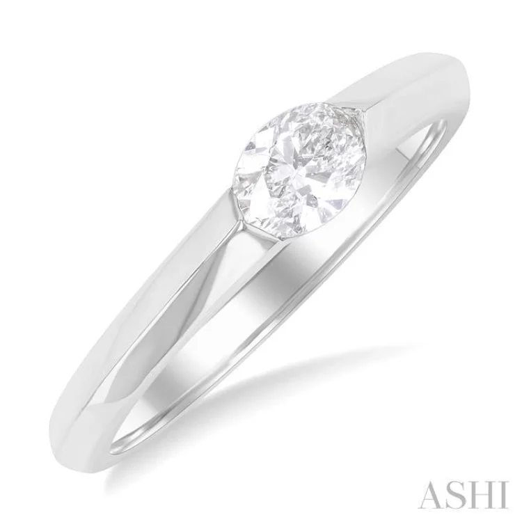 Custom Matching Engagement Rings-1/3 ctw East-West Set Oval Cut Diamond Solitaire Fashion Ring in 14K White Gold