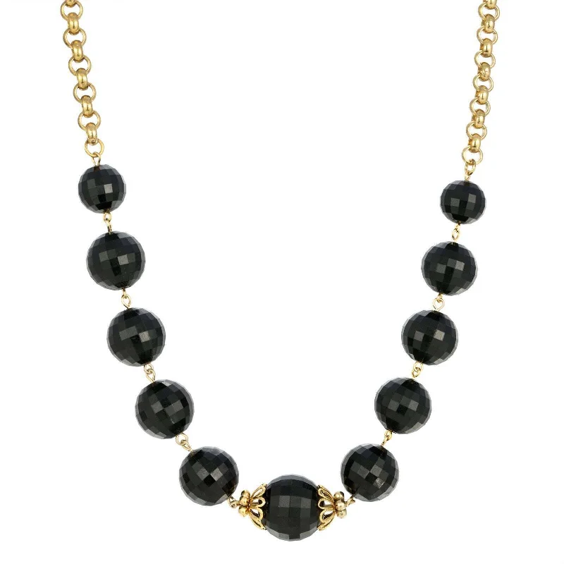 Fashion Necklaces-1928 Jewelry Round Square Cut Black Beaded Necklace 18"