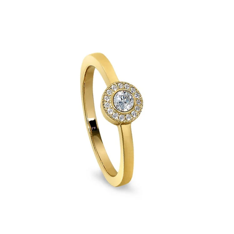 Custom Matching Engagement Rings-Gold finish sterling silver micropave round simulated blue topaz ring with simulated diamonds size 5