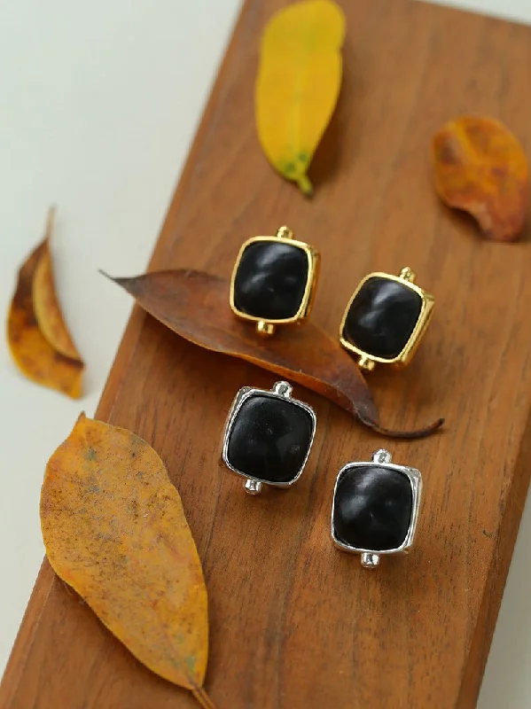 Luxury Drop Earrings for Women-Square Ebony Geometric Stud Earrings