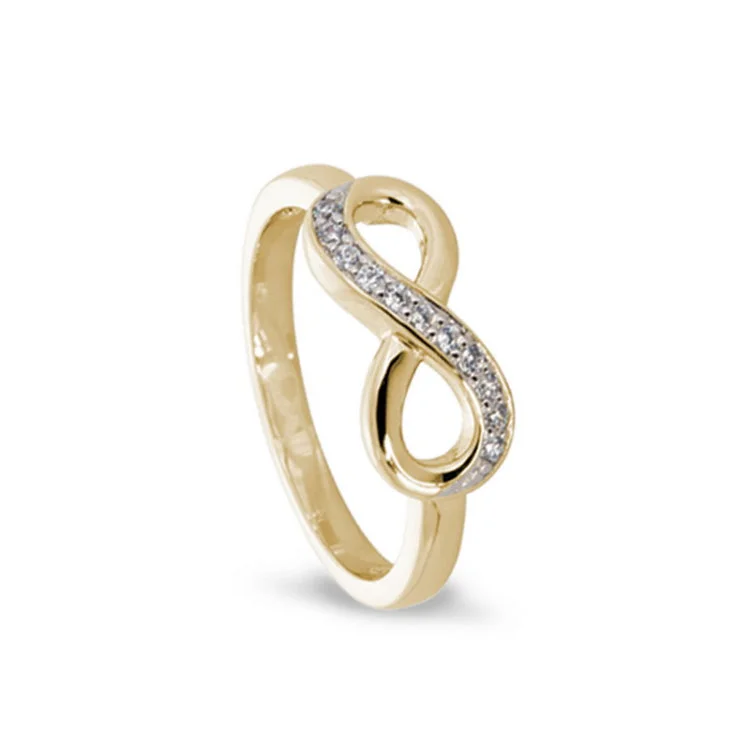 Simple Promise Wedding Bands for Men-Gold Finish Sterling Silver Micropave Infinity Ring with Simulated Diamonds