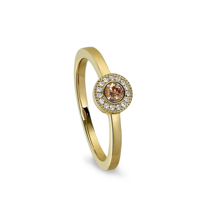 Unique Rose Gold Rings-Gold Finish Sterling Silver Micropave Round Simulated Citrine Ring with Simulated Diamonds Size 7