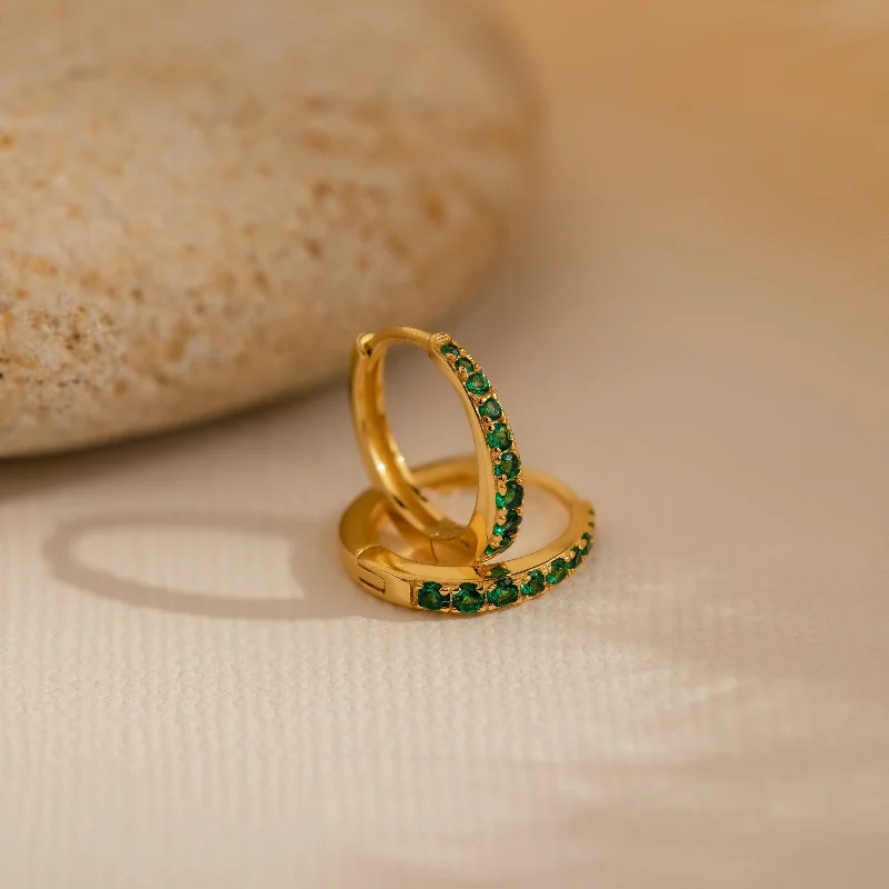 Luxury Hoop Earrings for Women-Vera Emerald Birthstone Huggies