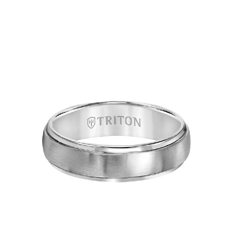 Vintage Custom Wedding Rings-6MM Titanium Ring - Domed Satin Center and Step Edge