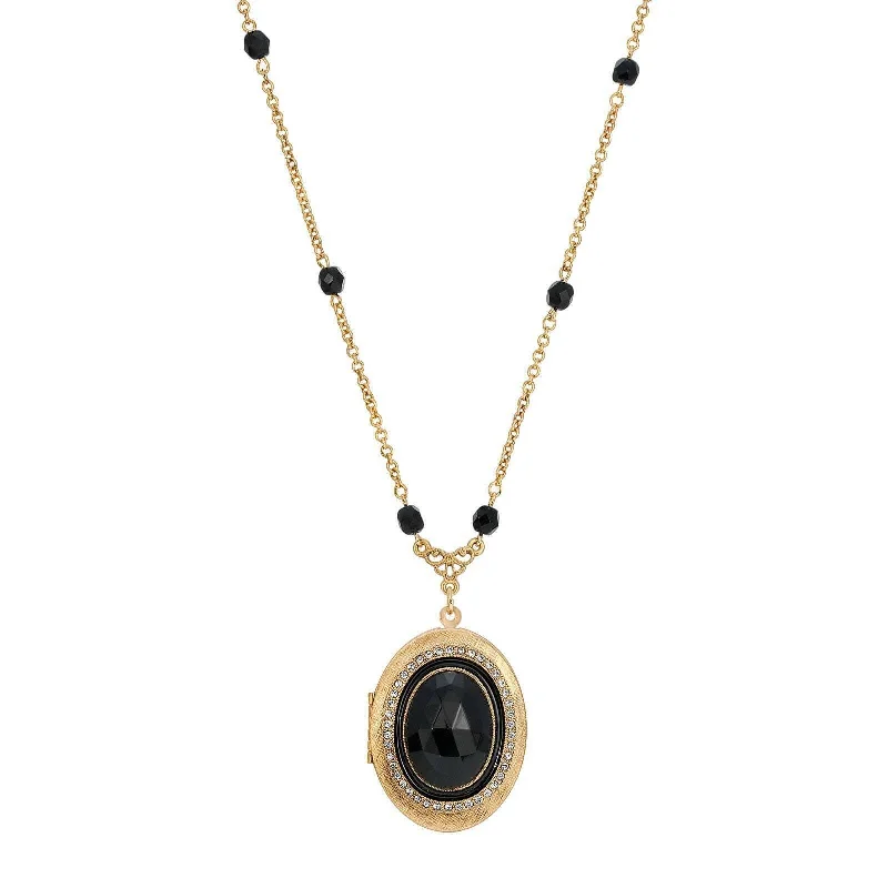 Engagement Necklaces-1928 Jewelry Soir̩e Jet Black Oval Stone Locket Necklace 30"