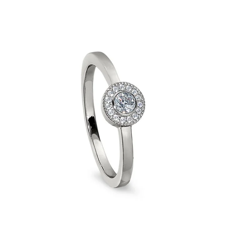 Custom Platinum Promise Rings-Platinum Finish Sterling Silver Micropave Round Simulated Diamond Ring with Simulated Diamonds Size 4