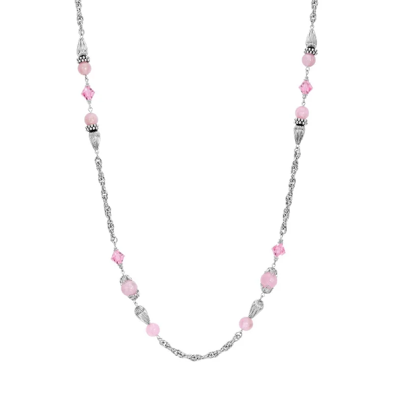 Bridal Set Necklaces-1928 Jewelry Roseate Paradise Peppermint Pink Rose Austrian Crystal Beaded Necklace 32"